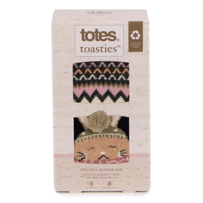 totes toasties® Ladies Original Slipper Socks (Twin Pack) Rabbit / Fairisle Extra Image 6